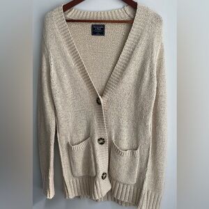 Abercrombie & Fitch Cotton Oversized Long Cream cozy Cardigan Size S.